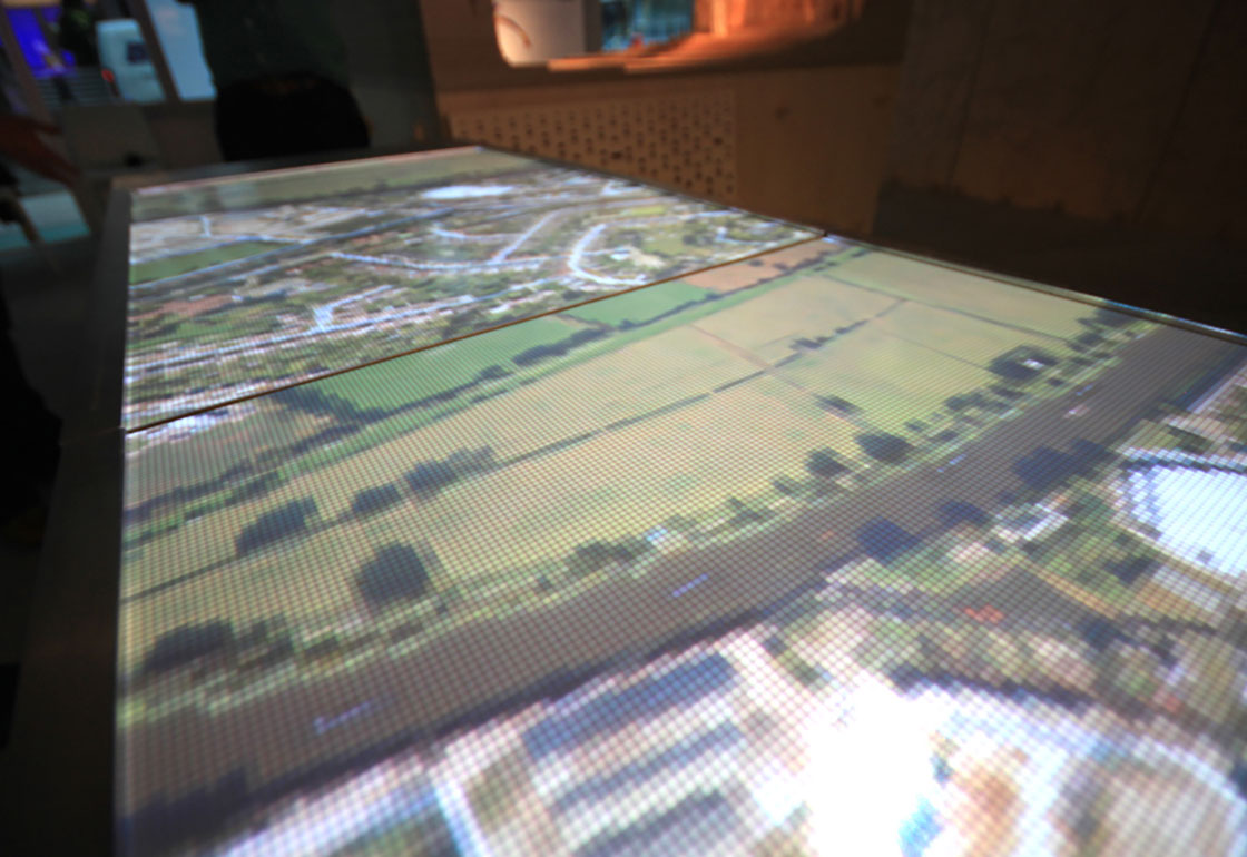 Close-up of a projected satellite map