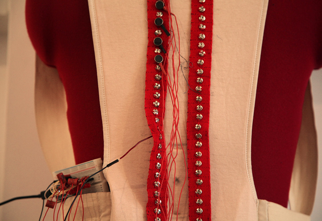 Detail of electronic vibration motors on a mannequin