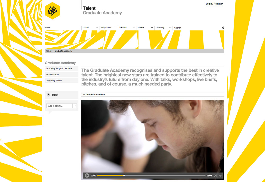 D&AD website with applied graphic background