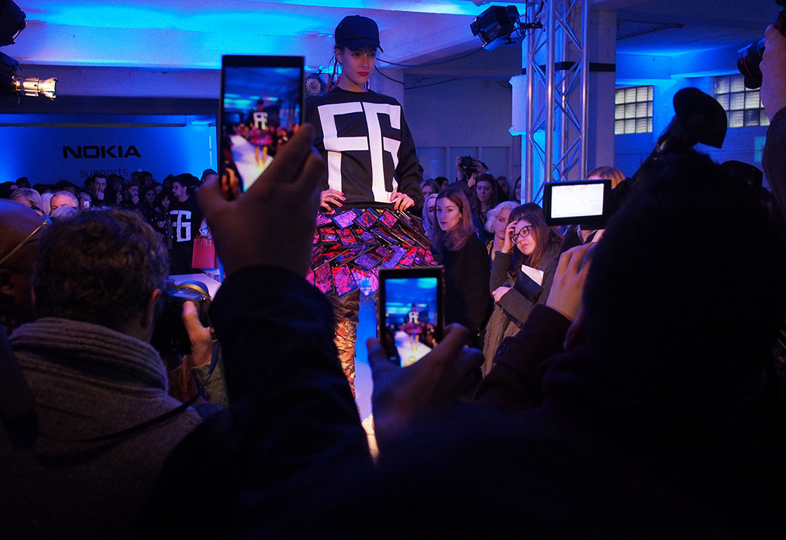 A model in the phone skirt