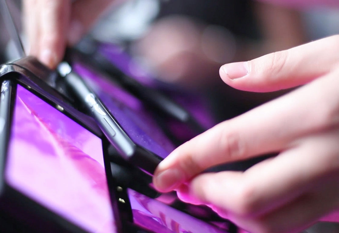 A model in the phone skirt