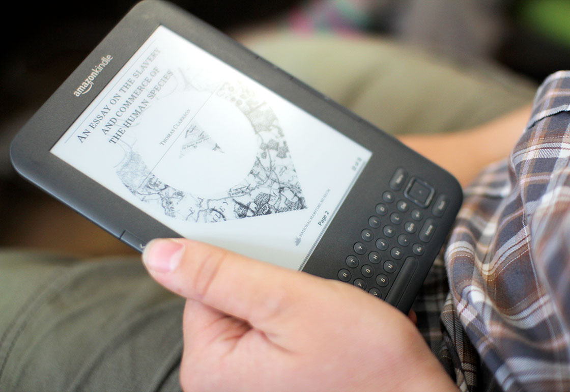 E book reader with Compass cover graphics