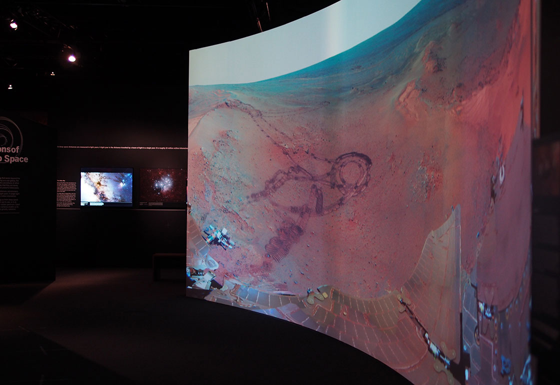 A projection of the martian landscape in the exhibition