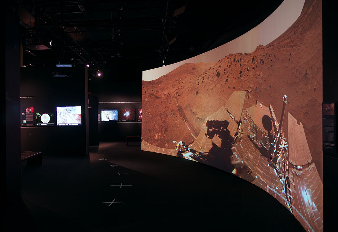 A projection of the martian landscape in the exhibition