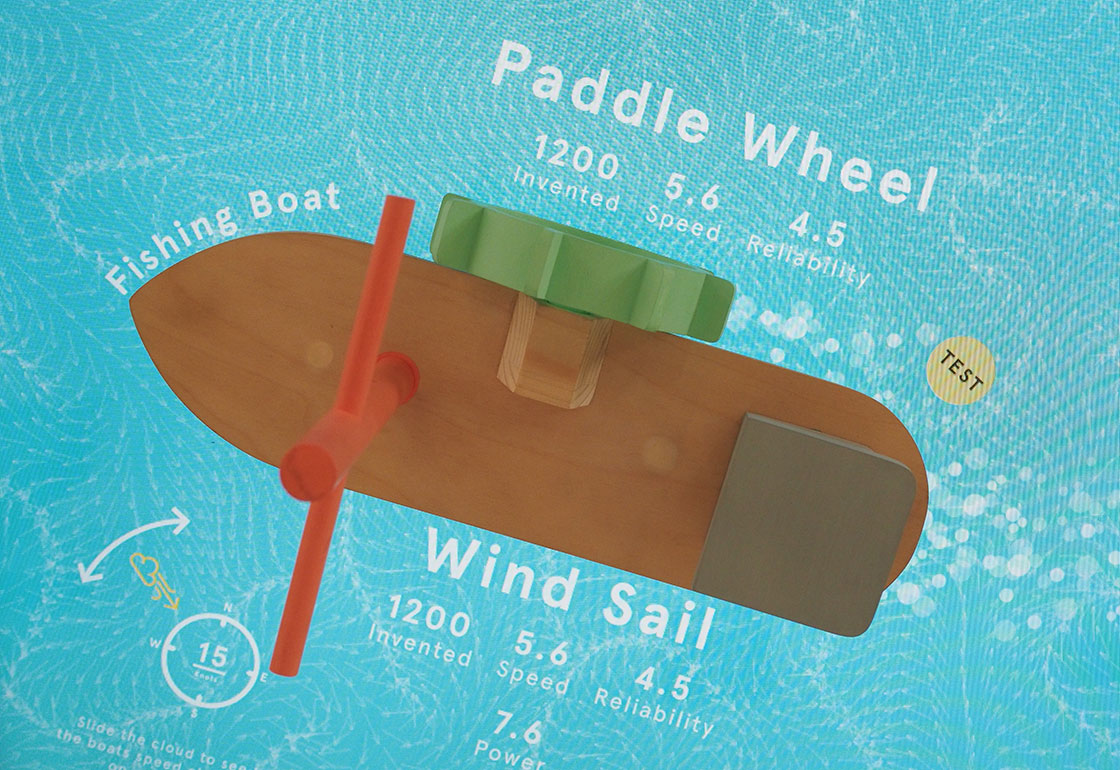 Wooden boat on a touchscreen