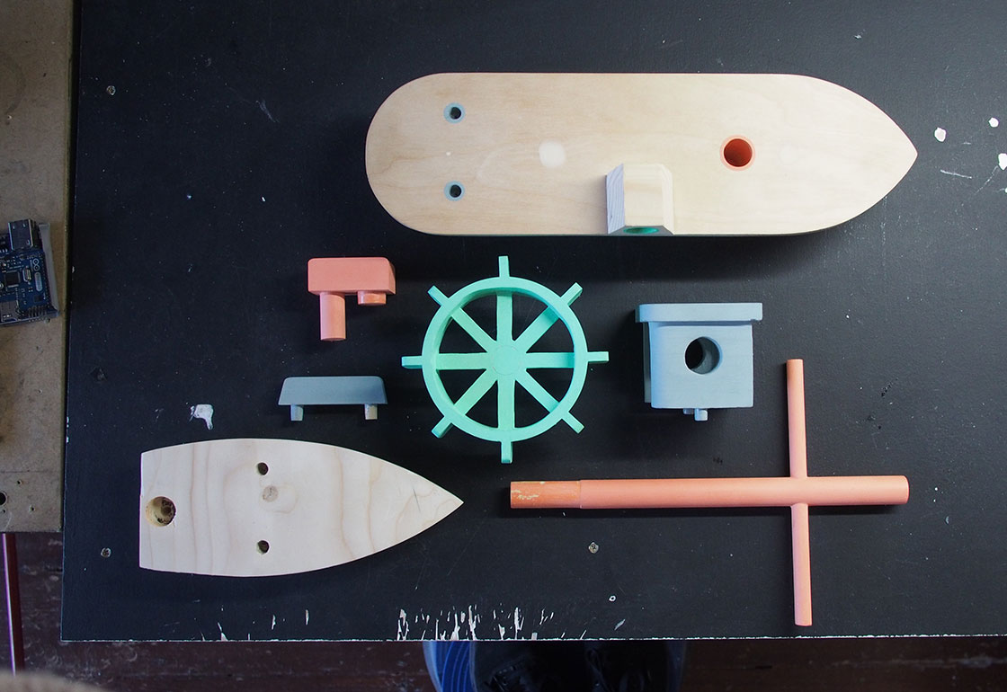 Wooden boat parts from above