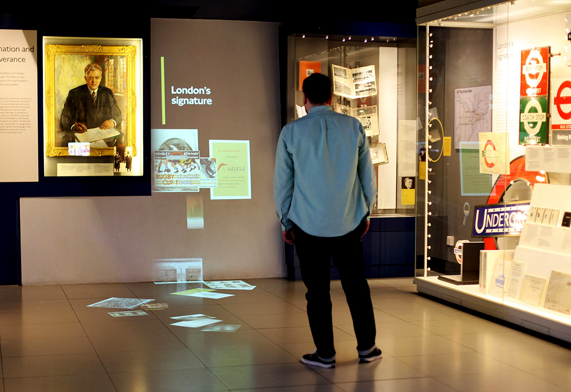 Projected archive images on the gallery floor